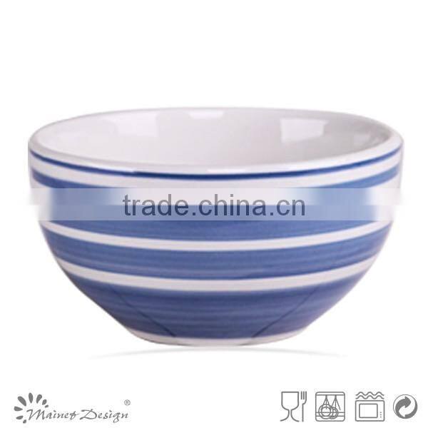stoneware bowl with blue vertical stripe manufacturer Handpainted Striped Cereal Bowls