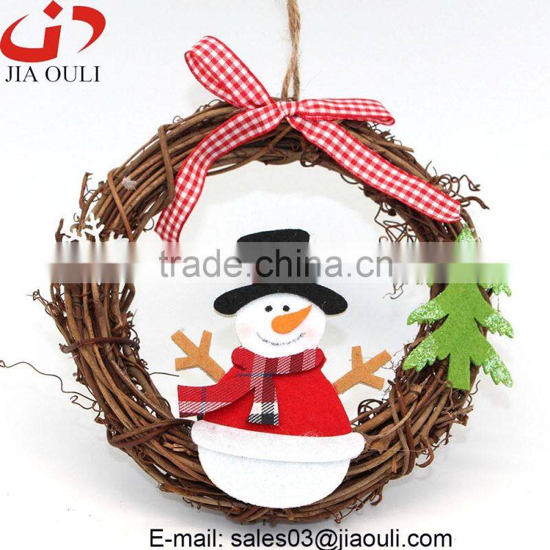 Hot sales cheap with ribbon Christmas decorations rattan snowman wreath