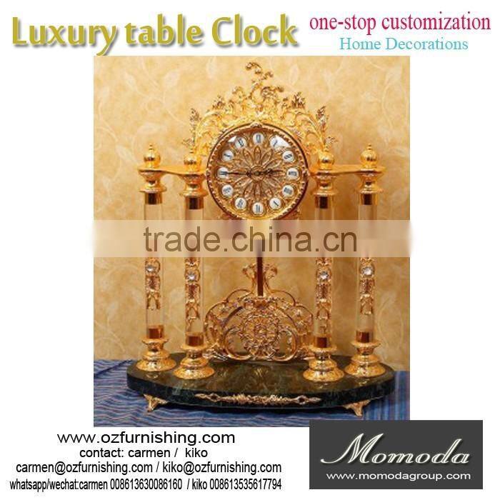 momoda Luxury Royal braroque style gold decorations antique classic home marble basic metal copper desk clock