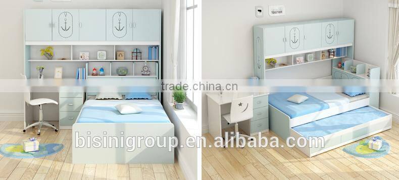 Pink and Blue Bed Children Bedroom Furniture Storage Multifuntional Combined-bed for Kids