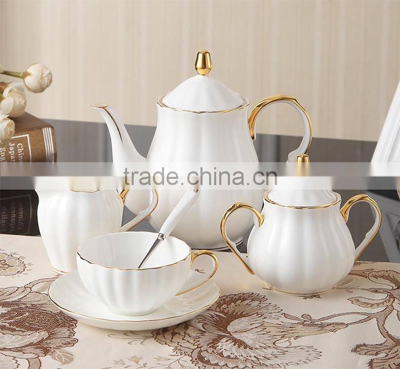 High quality bone china royal style 15pcs coffee set with gold rim