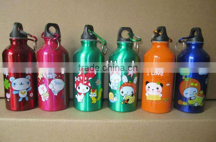 500ml with heat transfer logo and carabiner lid for aluminum sport water bottles