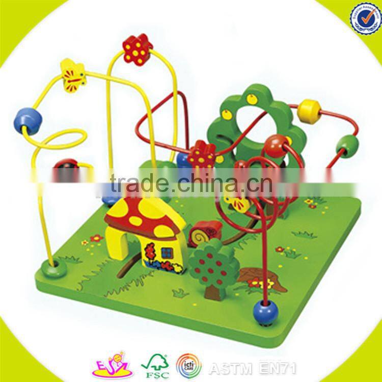 Wholesale colorful wooden animals around beads toy educational wooden animals around beads cubic toy W11B031