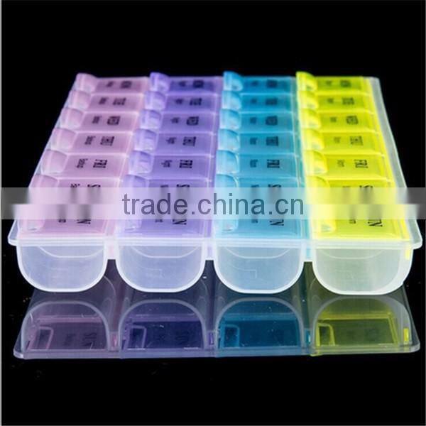 whole sale monthly pill box plastic/custom 28 compartment divided pill box wirh english words Shenzhen manufacturer