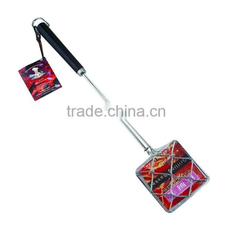 Grill basket with wooden handle