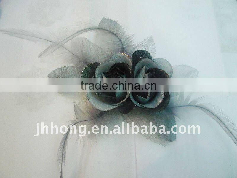 navy hair flower with feather
