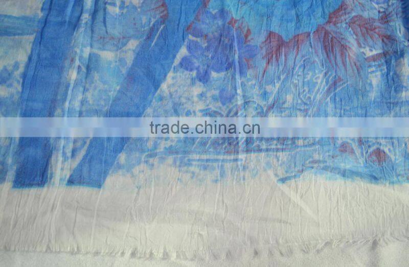 2017 Fashion new popular chiffon print lady shopping summer voile scarf 100%viscose