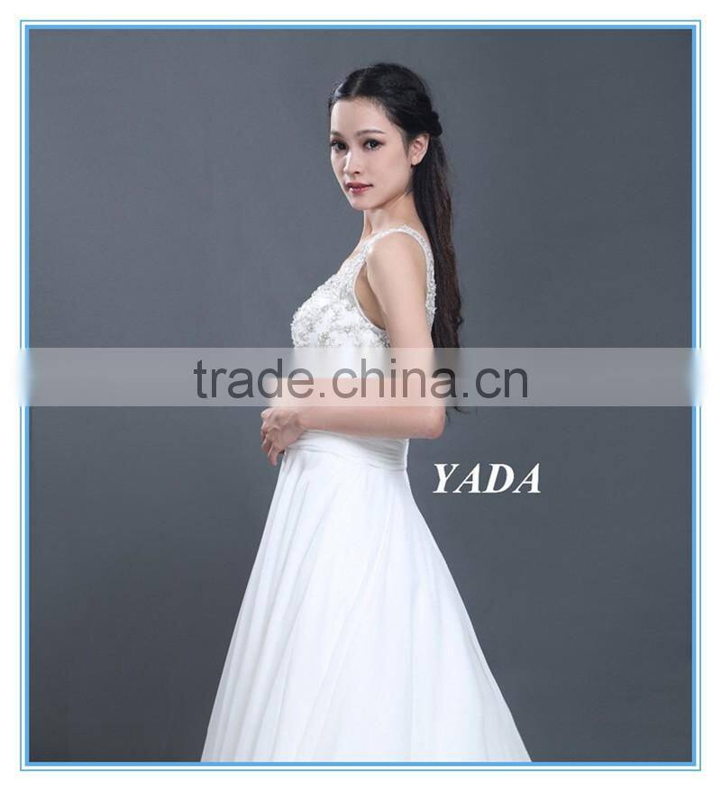 Holy Chiffon V Neck Hand Beaded Long Train A Line Bridal Wedding Dress For Wedding