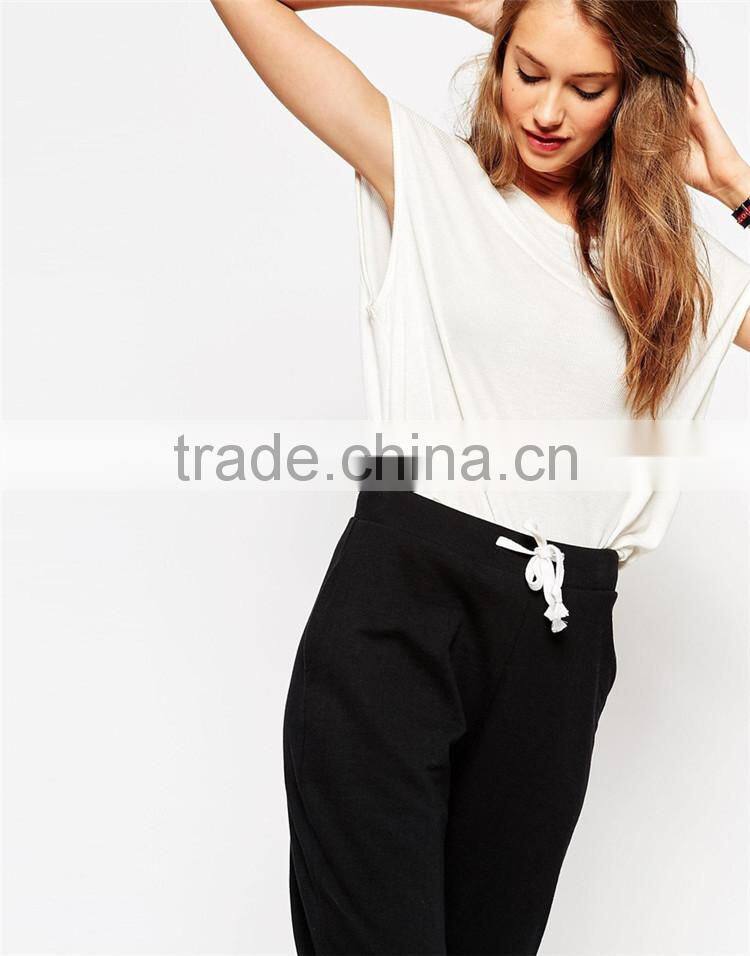 Womens new fashion casual jogger pants & trousers blank black