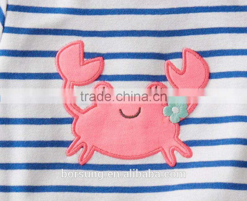Fashion Short Sleeve Baby Toddler Clothing Striped Applique Baby Bodysuit With Pearl Stitch