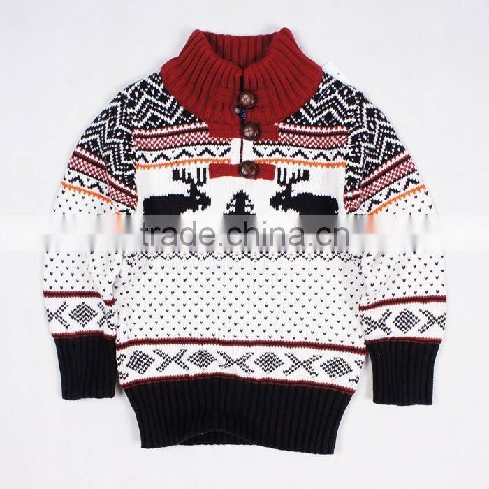 Kids Merry Xmas Winter Turtleneck Sweater Jacquard Reindeer Pattern Jumper