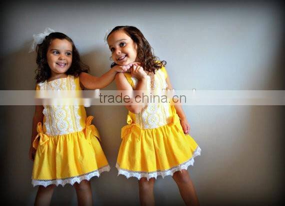 2016 Girls Boutique Dress Children Yellow Lace Dress Baby Pretty Princess