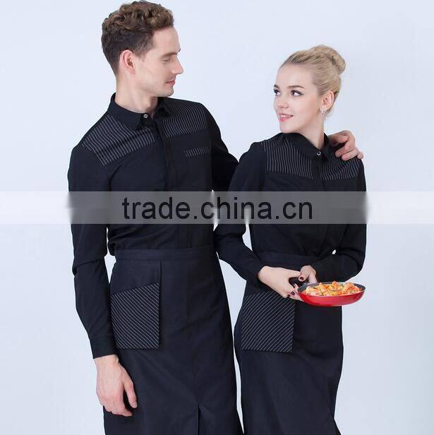 custom high quality staff uniform, long sleeve black Hotel Uniform