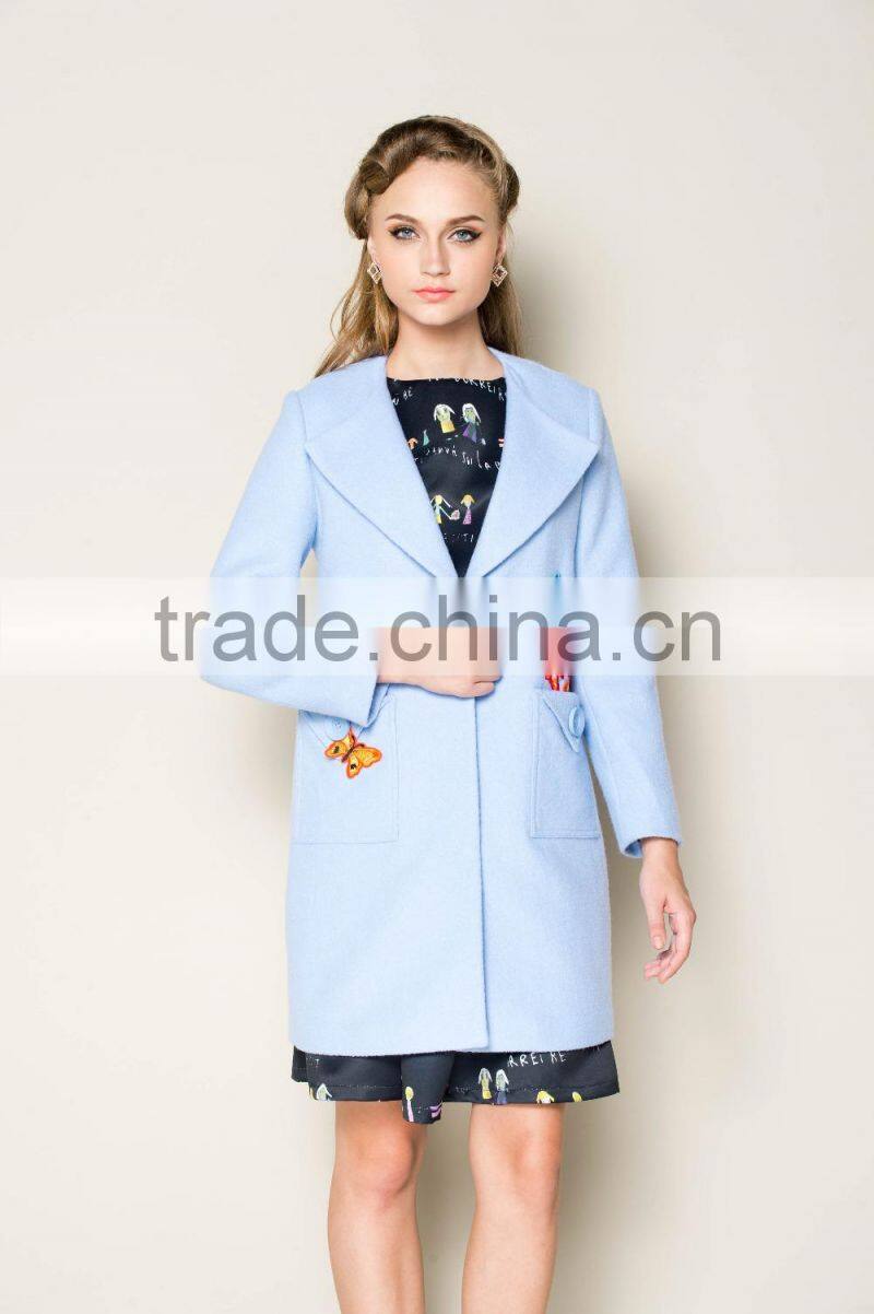 elegant blue butterfly embroidered designed high fashion european style winter coats for girls
