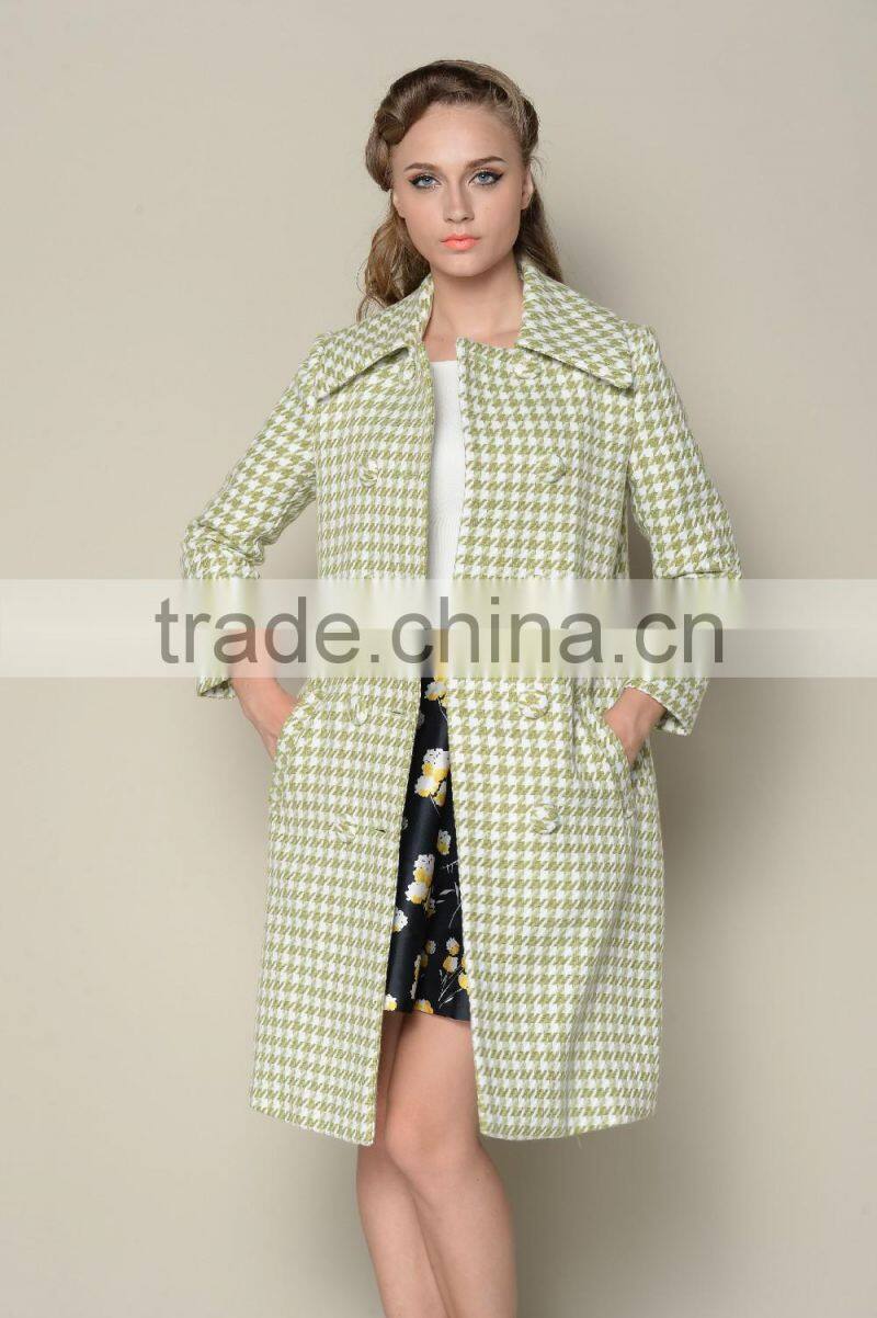 classic fashionable grid designed long style women coats winter 2016