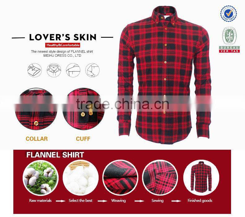 2017 latest shirts pattern for men flannel plaids with button down collar