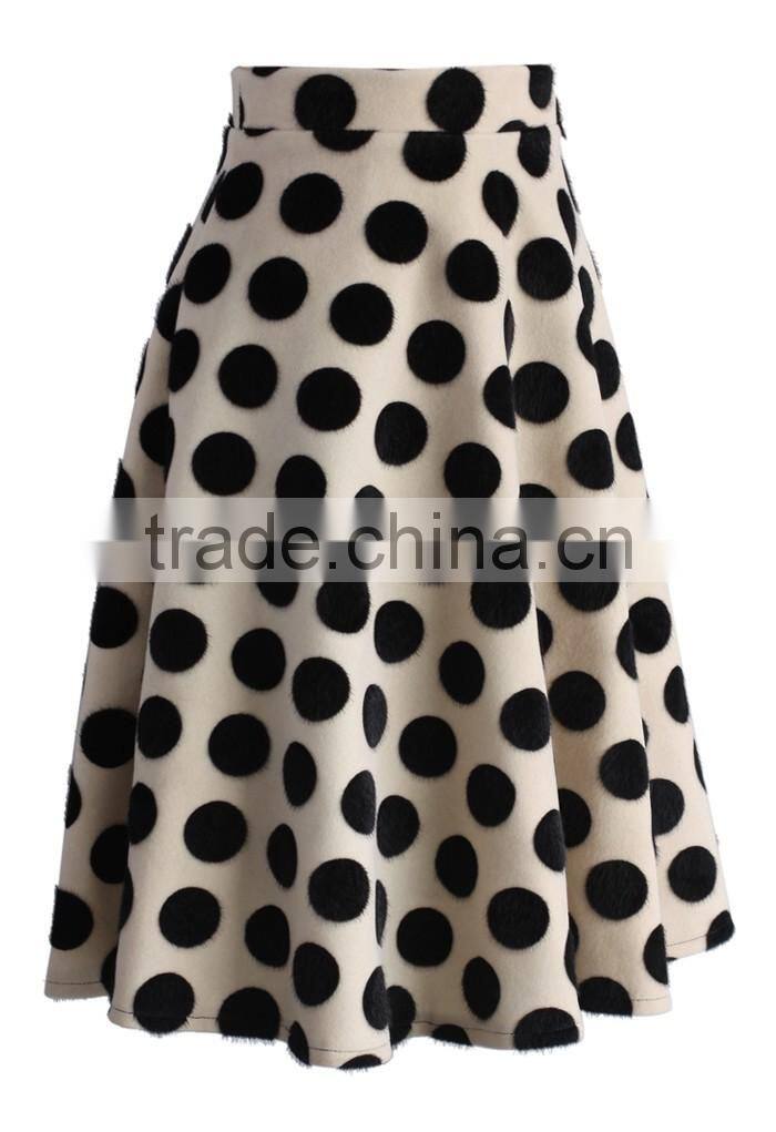 2016 Guangzhou Shandao Custom Logo New Fancy Style Summer Fashionable Polka Dot Ruffle Knee Length Women Umbrella Skirt