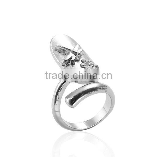 Unadjustable Rings Silver Tone Oval Butterfly Clear Rhinestone
