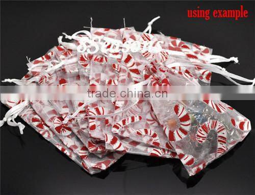 Wholesale W/Draw String White Christmas Candy Cane Organza Wedding Gift Bags