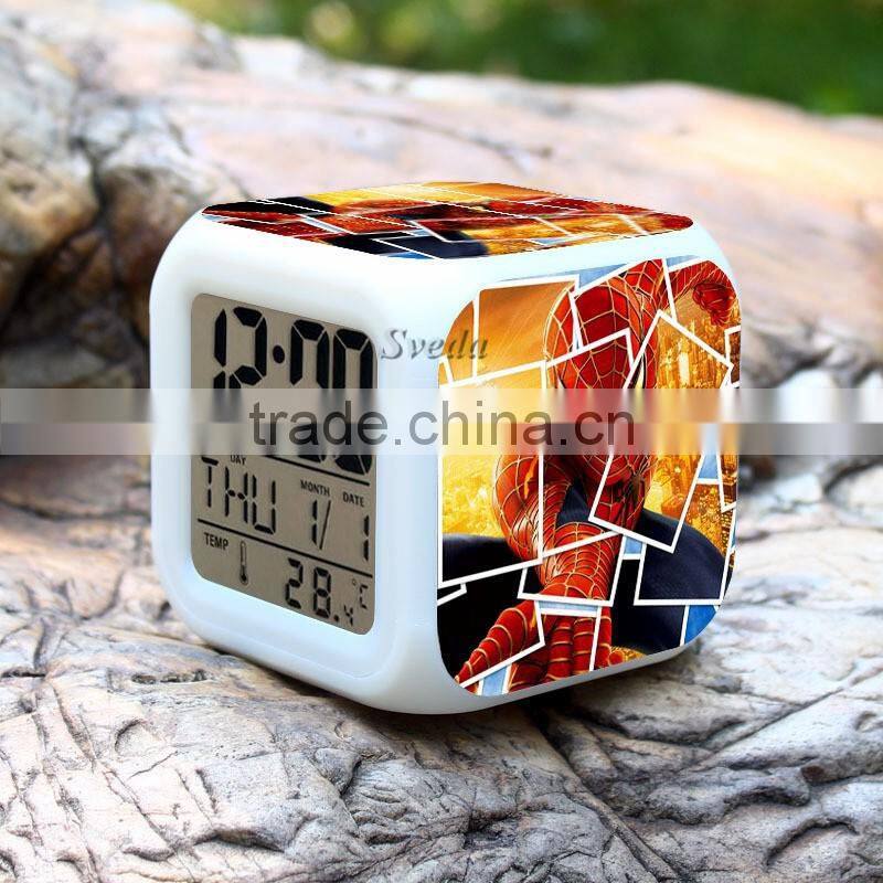 (Low price)2015 Hot Spiderman LED Alarm Clock,glowing led color change digital alarm clock, Spider man Digital Alarm Clock