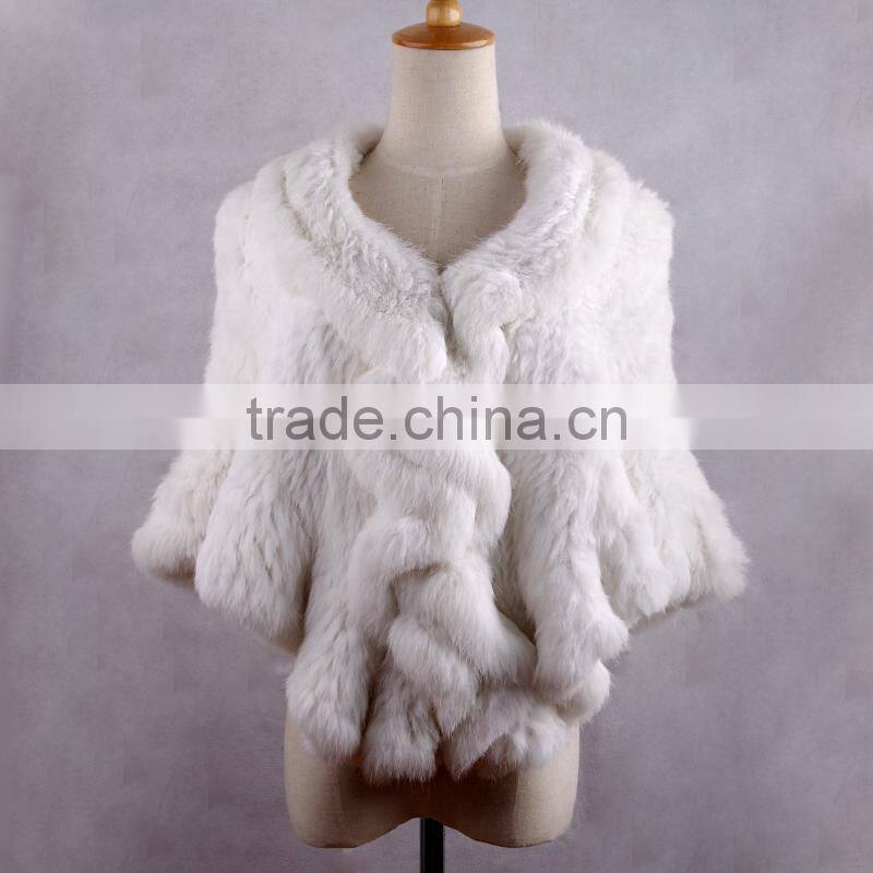 YR433 Women stretch real rabbit fur cape Thick Knit Top Quality Fur Shawl