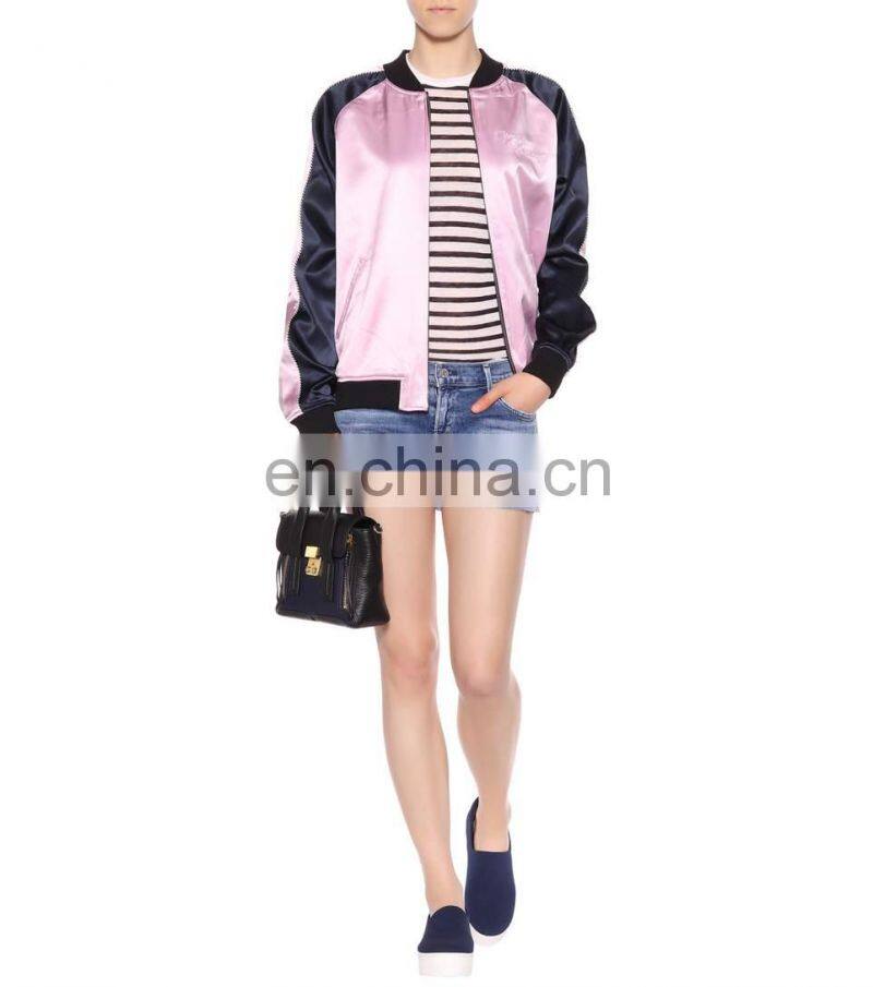 Chinese Clothing Manufacturers Custom Reversible Silk Ladies Spring Bomber Jackets