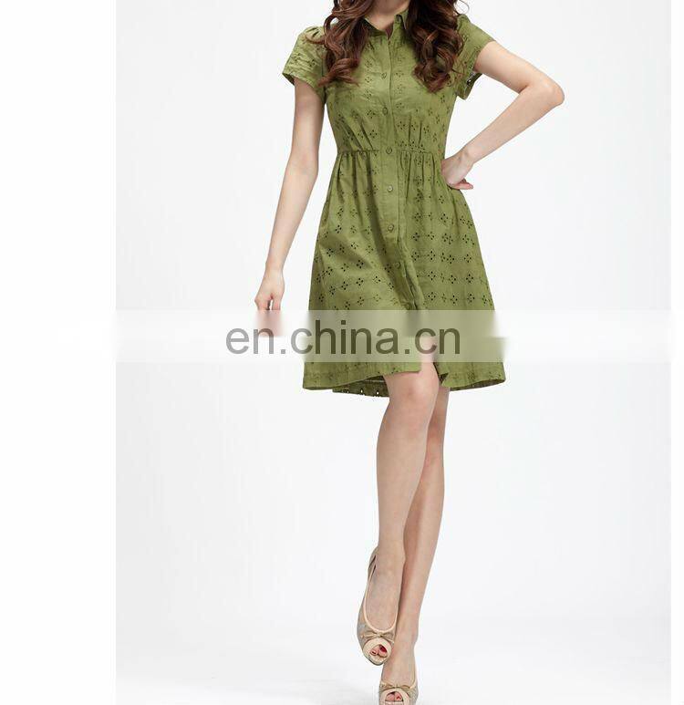 Ladies embroidered short sleeve cotton dress design
