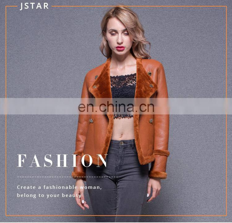 2017 Best New Design Lady Overcoat Women Lamb Leather Jacket