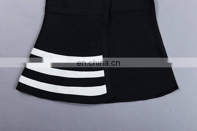 2017 new black and white strips navy style bandage dress 2pcs sets