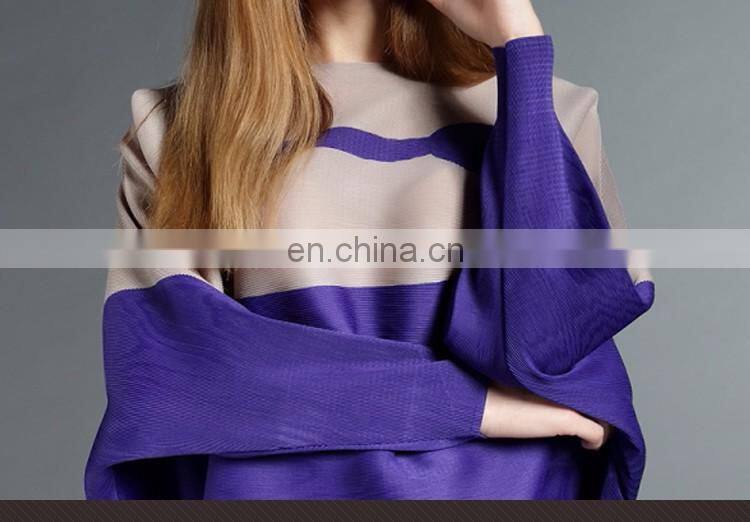 New fashion color block pleated design women cloak style coat