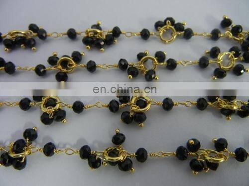 Black Onyx Gemstone Flower Chain/Gemstone Beaded Chain/wire wrapped beaded chain