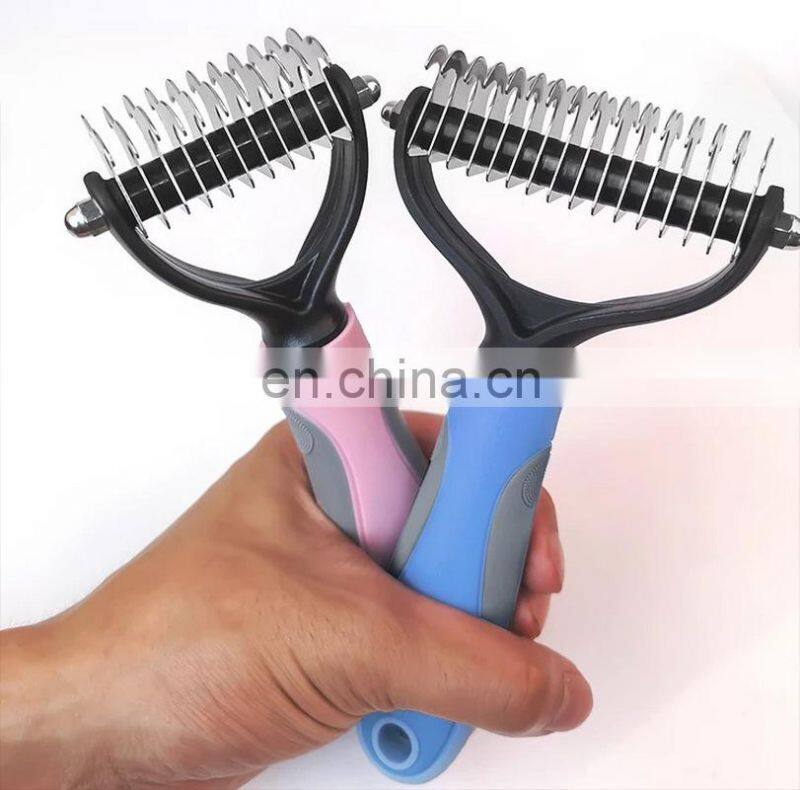 Pet Grooming Tool 2 Sided Undercoat RakeTangles Hair Remove Dog Knot Brush