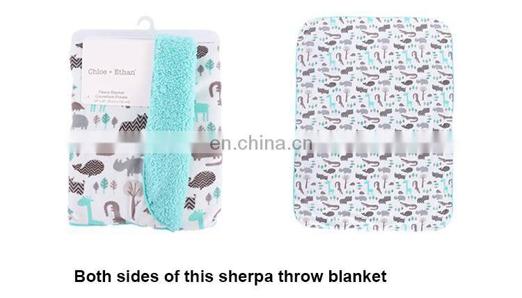 Custom Lightweight Cute Animal Printed Minky Sherpa Throw Double Sides Baby Blankets For Winter