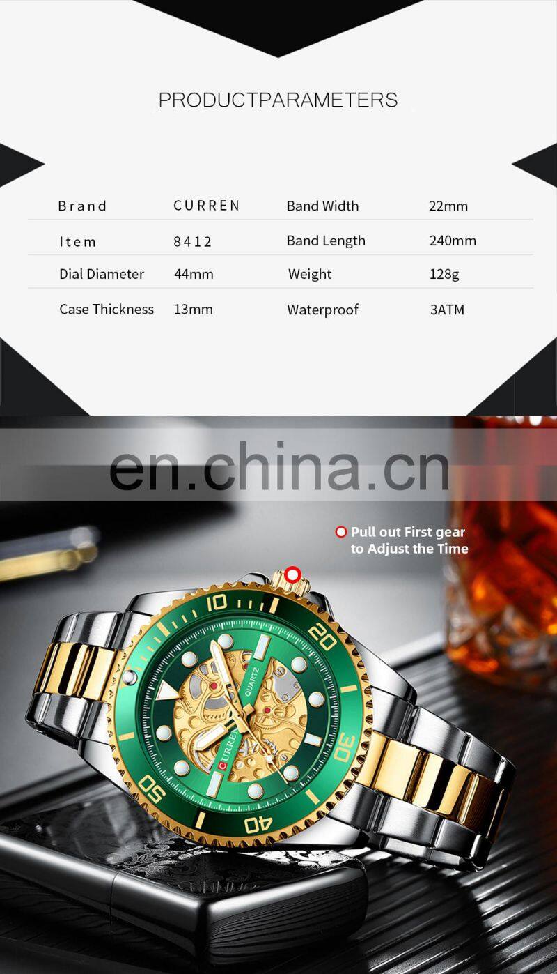 CURREN 8412 Men Watch Fashion Stainless Steel Quartz Casual Date Business Male Wristwatches