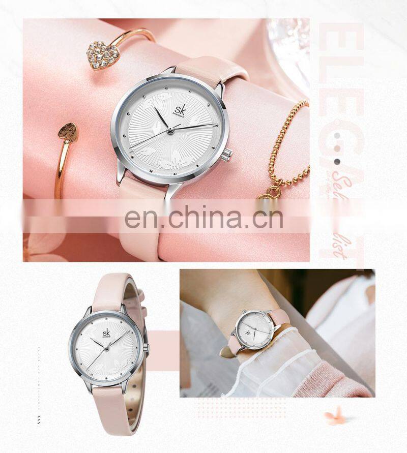 SHENGKE Fancy Ladies Quartz Wrist Watches Simple Dial Fashion Leather Strap Beautiful Girls Watches Reloj Handwatch