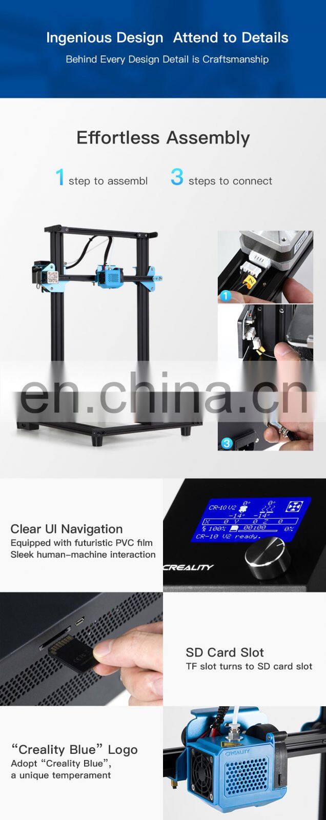 noiseless large build size CR 10V2 3d printer kit with top-quality innovatory 3d printing printer accessories filament