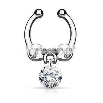 Bowknot dangling crystal 316L surgical steel fake septum clicker nose piercing Body Jewelry