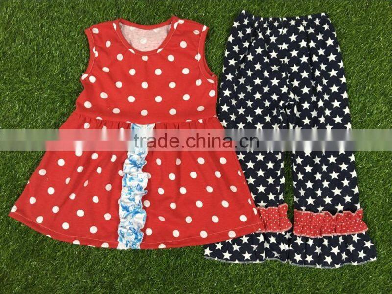 factory latest designs USA 4th of July clothing sets persnickety kids Patriots' Day Children Bow Set