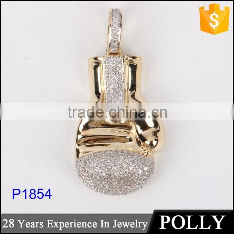 2016 Fashional hip Hop 10k gold plated gloves pendant necklace setting cheap diamond