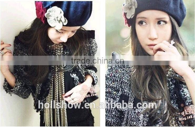 Wholesale Three Flowers Decorated Women Charm Elegant Wool Hat Beret