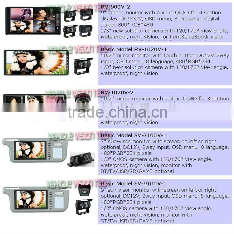 RV-701V Car rear view parking asist system with 7inch silver/blue glass monitor&night vision camera