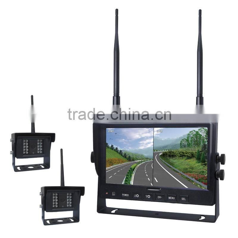 8languages Selectabl Digital Wirless Rear View Camera for Heavy Duty Truck ,Forklift with Good Night Vision 7" 4CH Quad Monitor