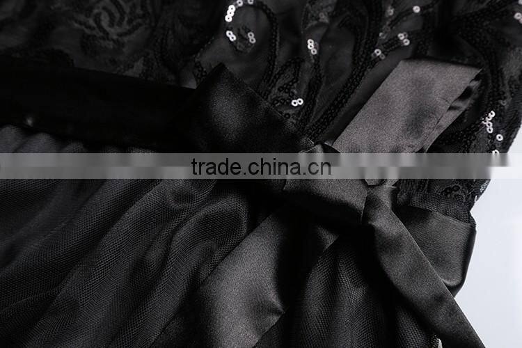 V2-MN Cocktail Dress 2016 New Arrival Black Sophisticated Embroidery Sequin Maxi Dress