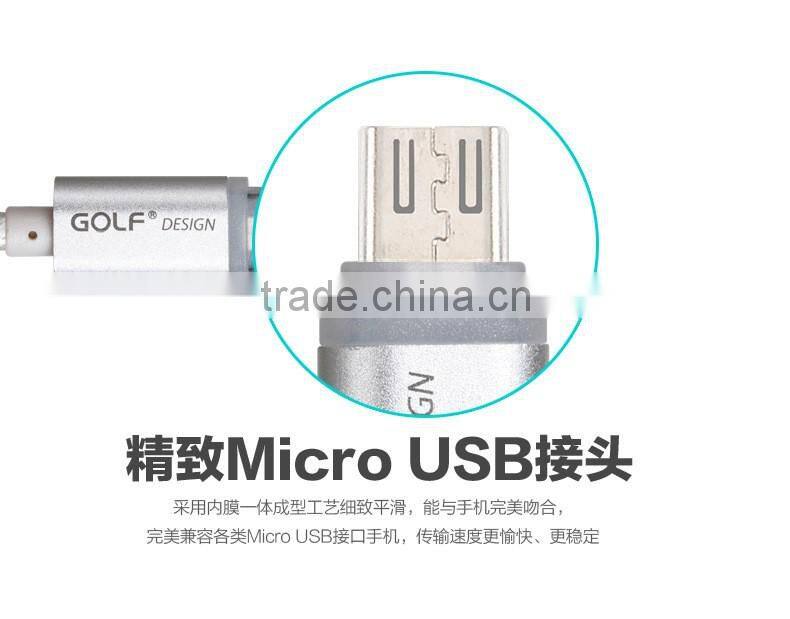GOLF 1M LED Light Metal nylon weave cable for android mobile phone 2.1A Micro USB Quick charging and data cable