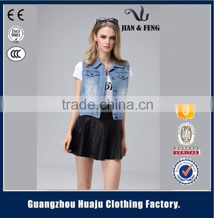 2016 high fashionable sleeveless spring summer ladies girls short cotton spandex denim vest