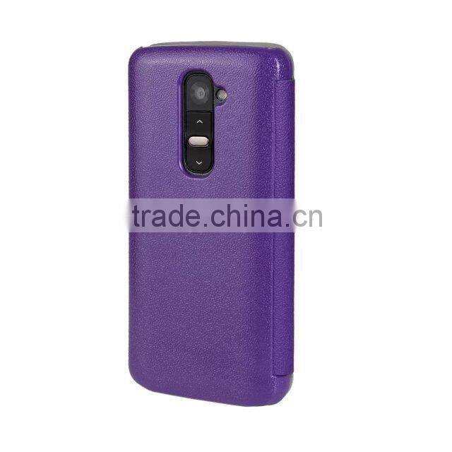 Low price Wallet flip Litchi pattern PU case cover for LG G2