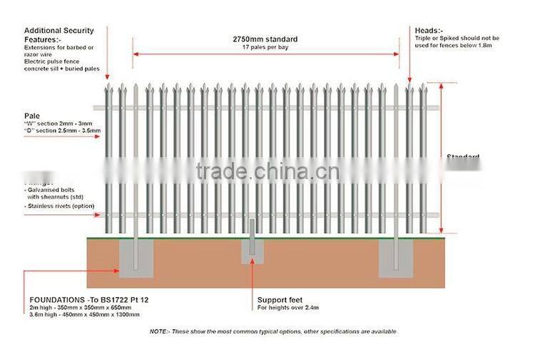 1.8-3M Ral Colour Required Steel High Security Palisade FencingCheap Fences For Sale