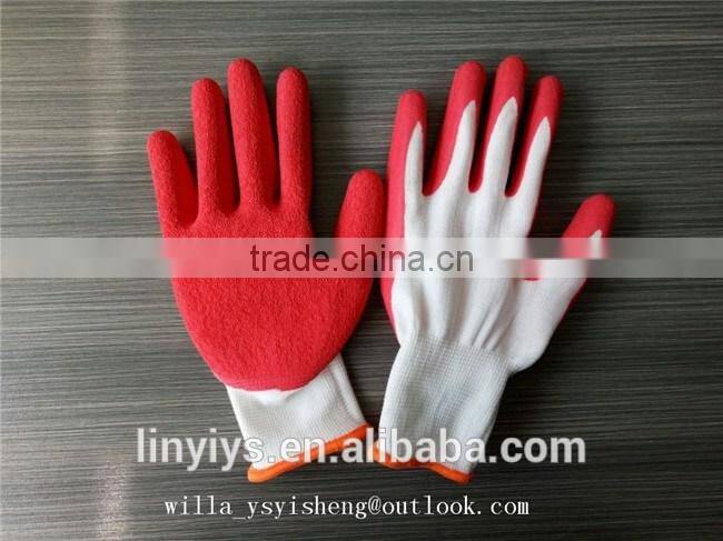 The lowest price 13 gauge 50g red latex coated white nylon work gloves
