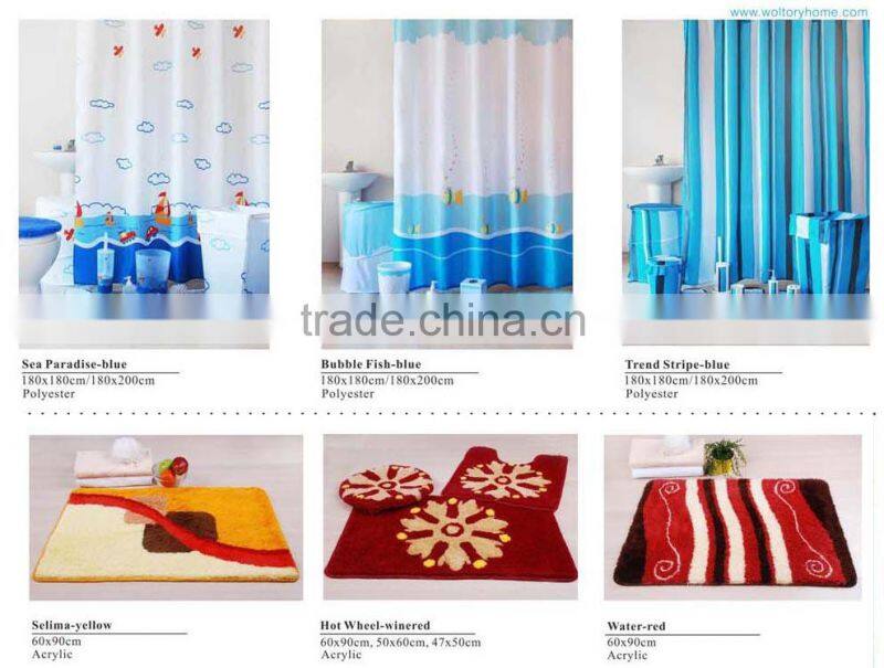 Colorful Gift pack match bathroom accessories set, shower curtain/bath rugs mat/bath accessories set for girls