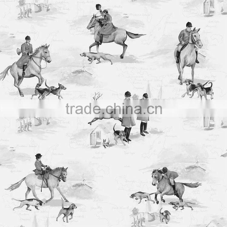 stock printing non woven wallpaper, vivid blue cartoon horses wall paper for boys room , nice wall sticker wholesale